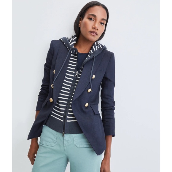 NWT $258 Veronica Beard Munno Hoodie Dickey Jacket Insert Navy/ivory striped - Picture 2 of 12
